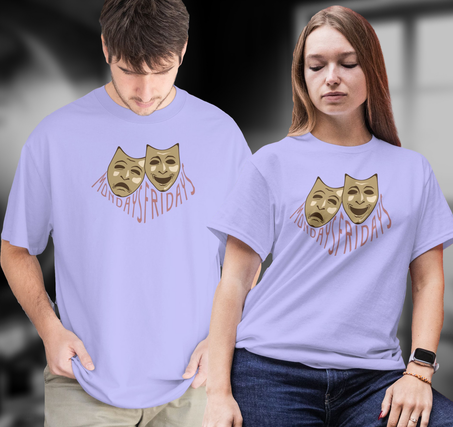 Funny Monday vs Friday T-Shirt – Comedy & Tragedy Sarcastic Tee