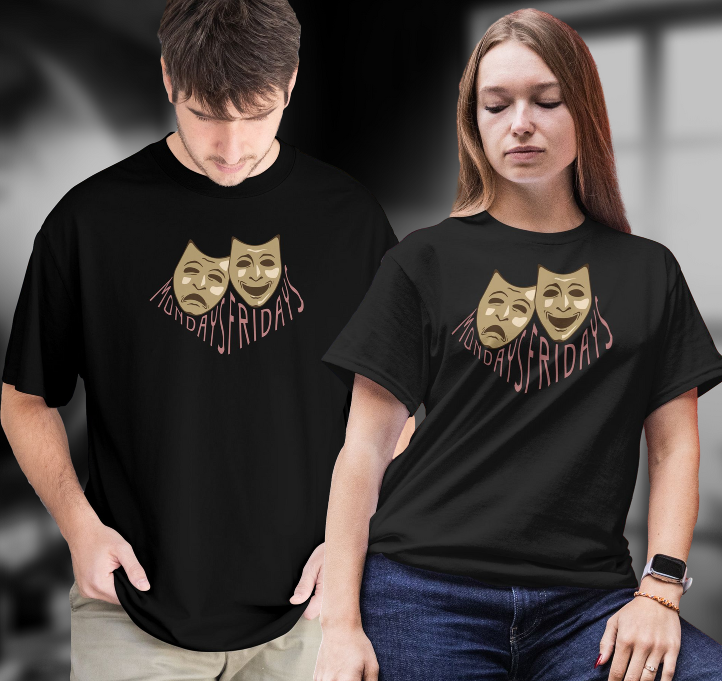 Funny Monday vs Friday T-Shirt – Comedy & Tragedy Sarcastic Tee