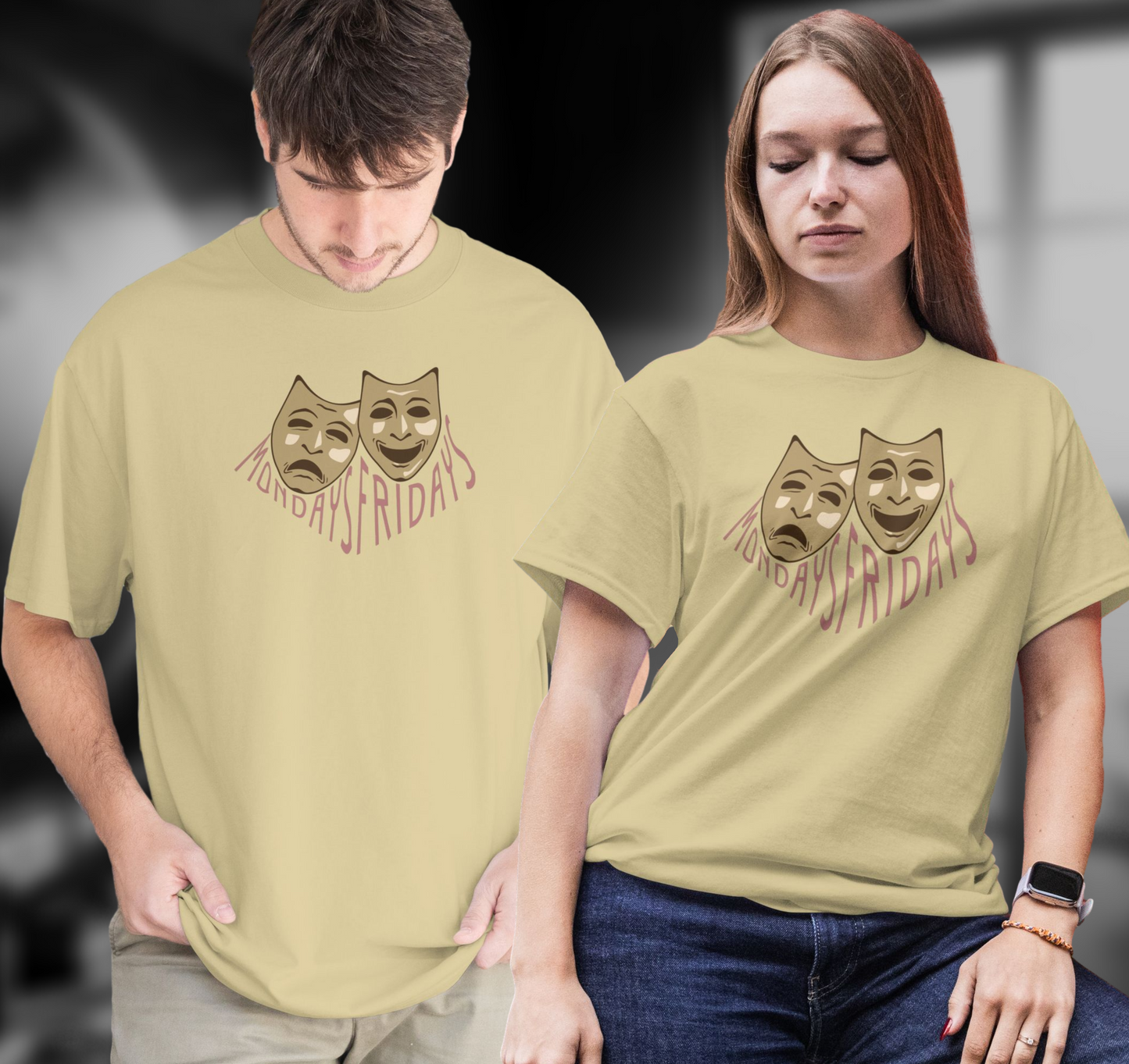 Funny Monday vs Friday T-Shirt – Comedy & Tragedy Sarcastic Tee