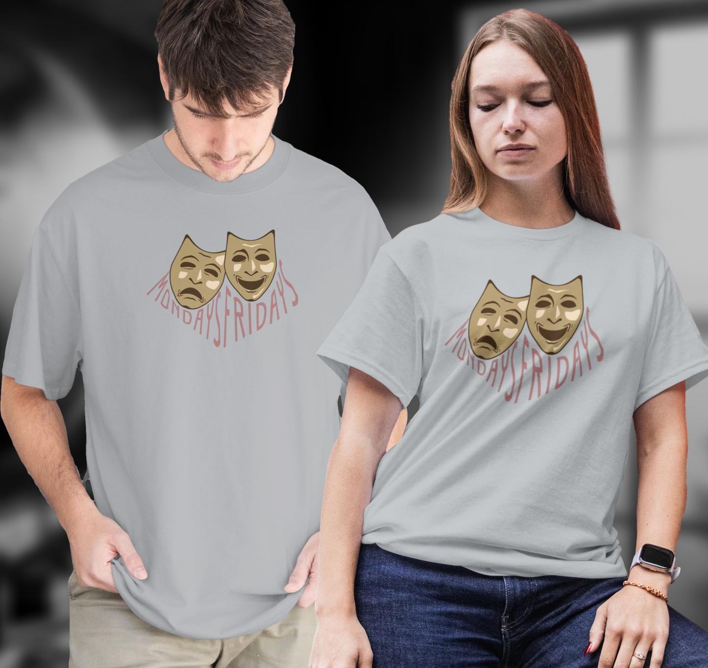 Funny Monday vs Friday T-Shirt – Comedy & Tragedy Sarcastic Tee