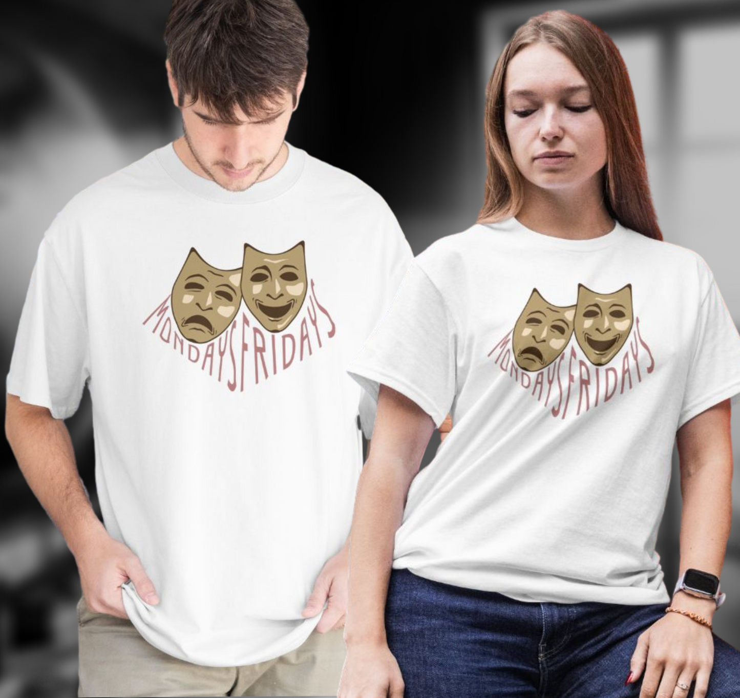 Funny Monday vs Friday T-Shirt – Comedy & Tragedy Sarcastic Tee
