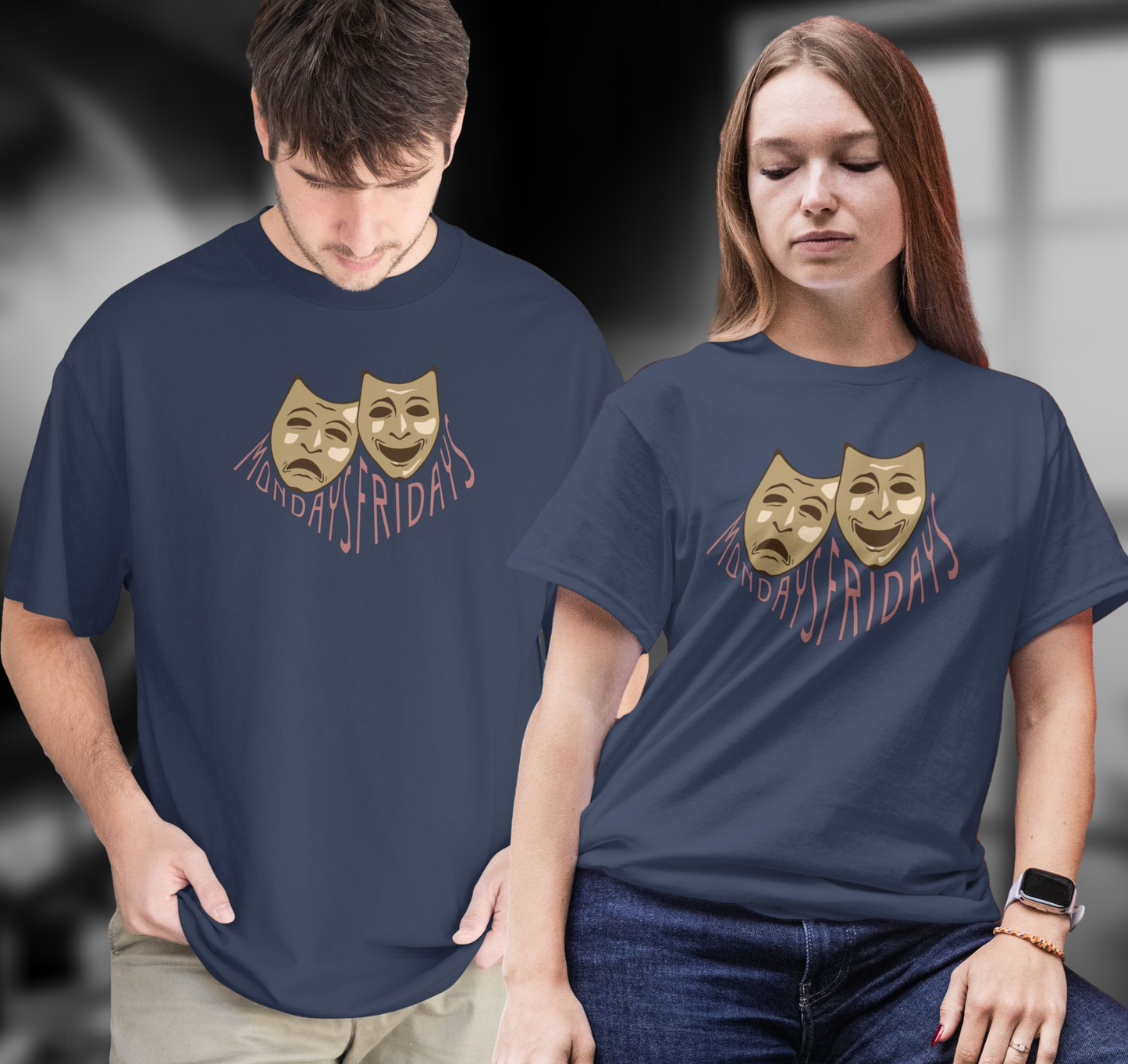 Funny Monday vs Friday T-Shirt – Comedy & Tragedy Sarcastic Tee