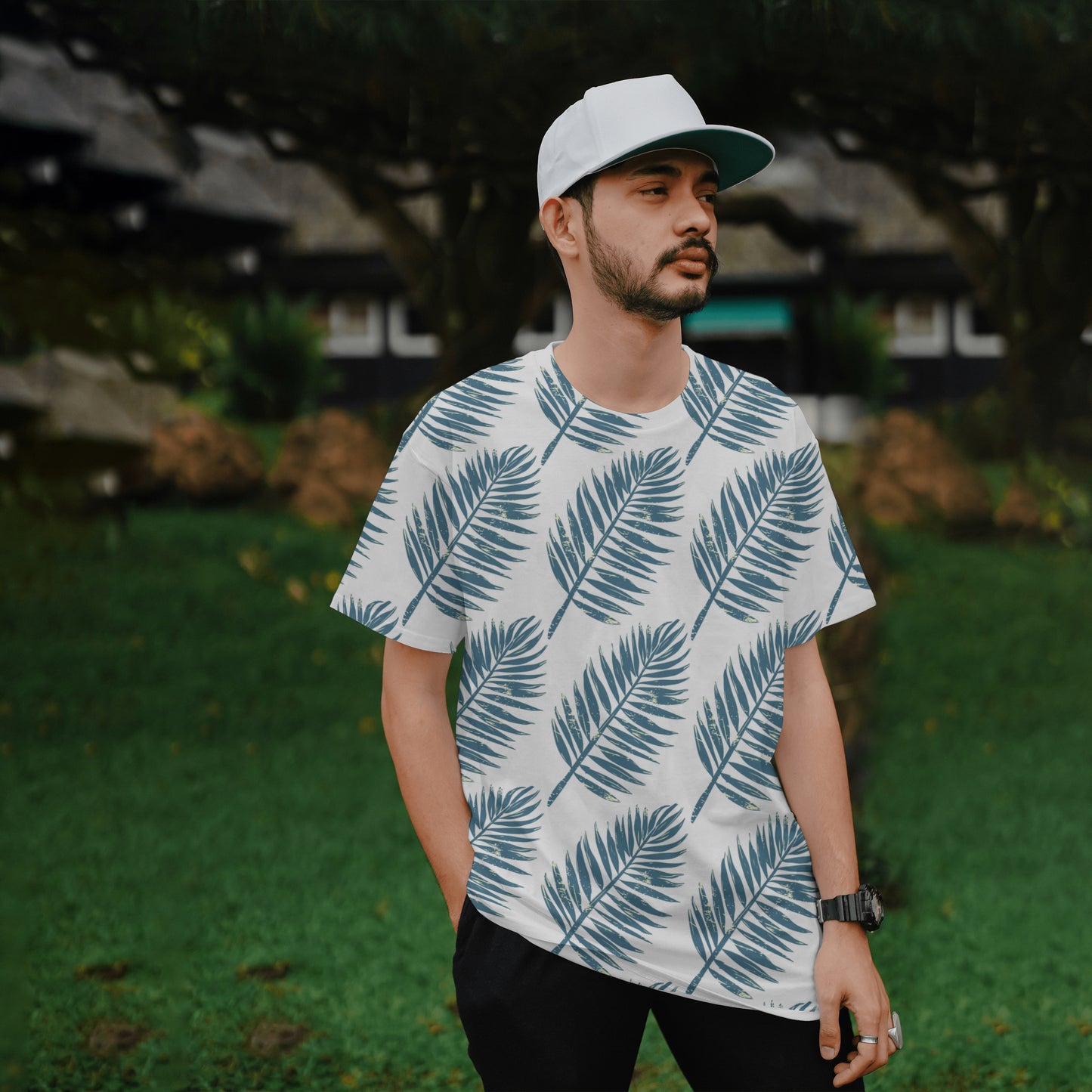 Coastal Breeze Unisex Oversized Tee – Palm Print Edition