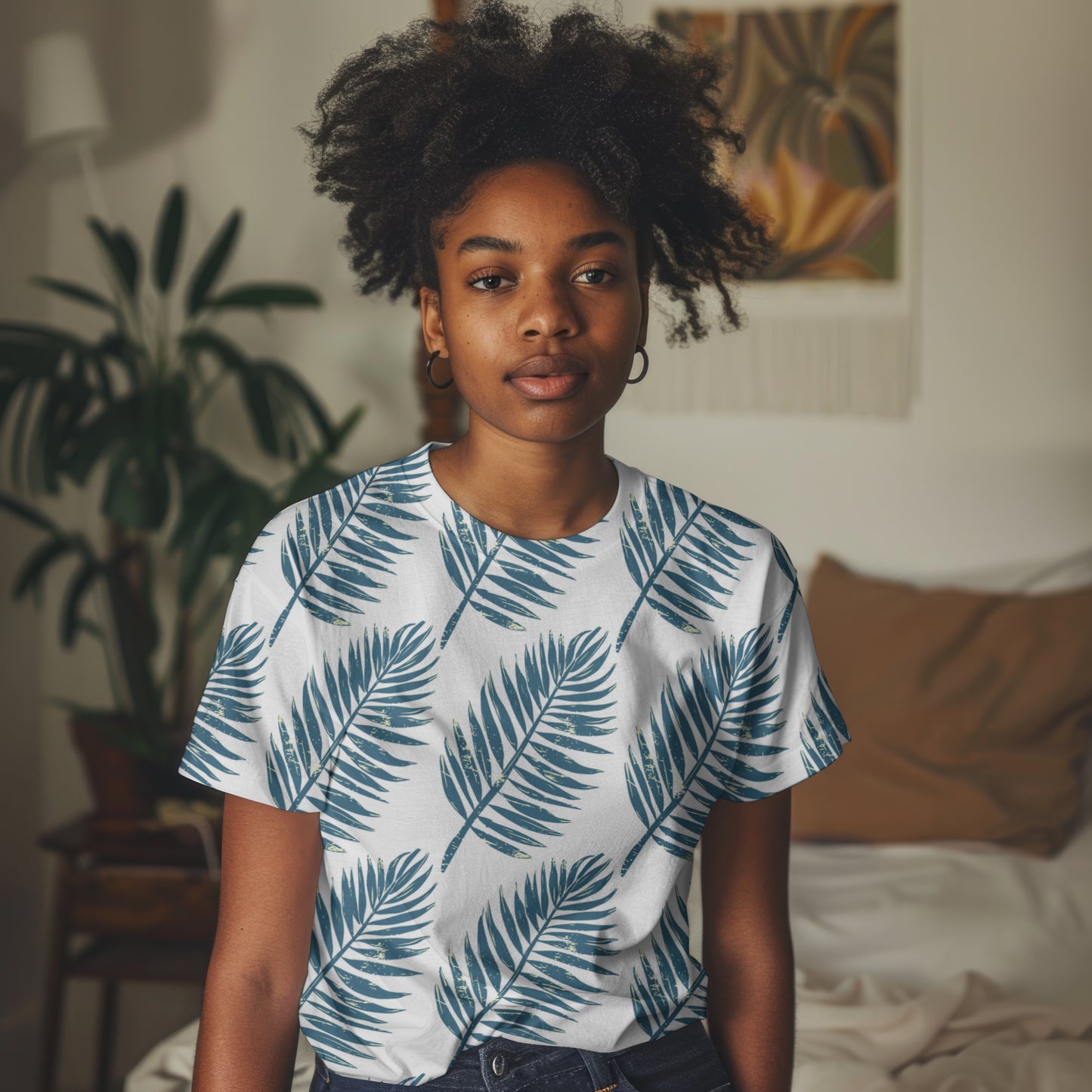 Coastal Breeze Unisex Oversized Tee – Palm Print Edition