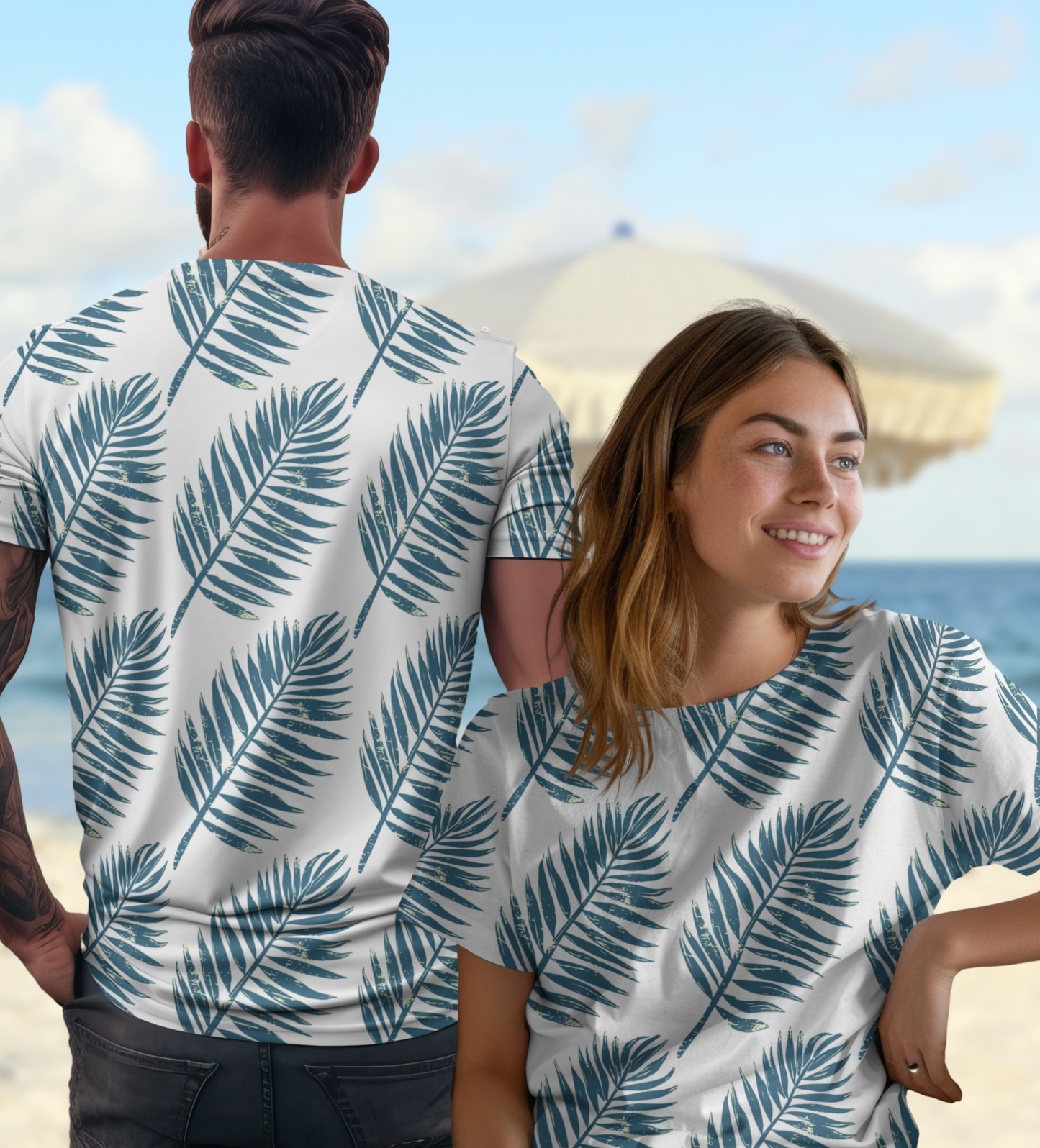 Coastal Breeze Unisex Oversized Tee – Palm Print Edition