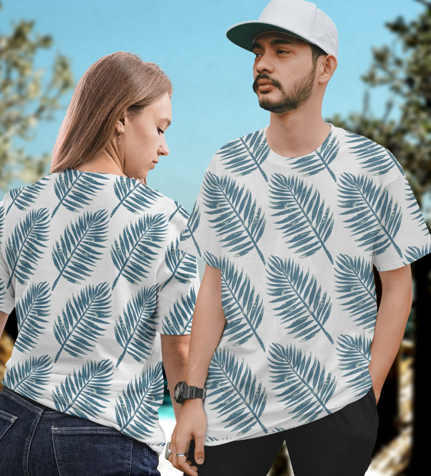 Coastal Breeze Unisex Oversized Tee – Palm Print Edition