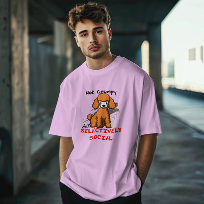 Selectively Social Poodle Unisex Oversized T-Shirt – Funny Introvert Tee