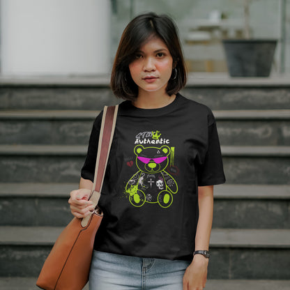 Oversized Unisex Stay Authentic Graffiti Bear T-Shirt – Black