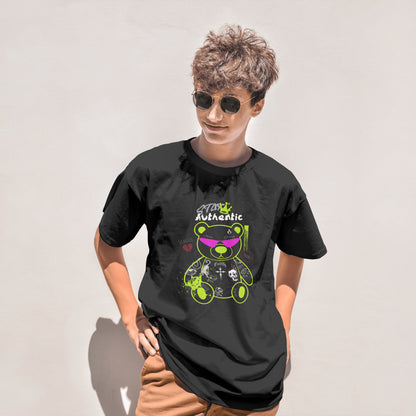 Oversized Unisex Stay Authentic Graffiti Bear T-Shirt – Black