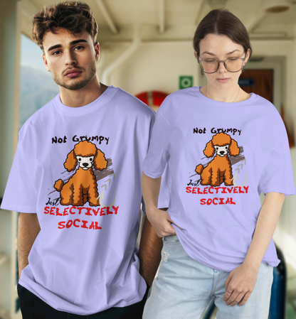 Selectively Social Poodle Unisex Oversized T-Shirt – Funny Introvert Tee