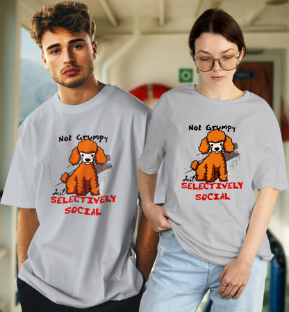 Selectively Social Poodle Unisex Oversized T-Shirt – Funny Introvert Tee