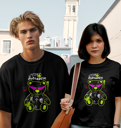 Oversized Unisex Stay Authentic Graffiti Bear T-Shirt – Black